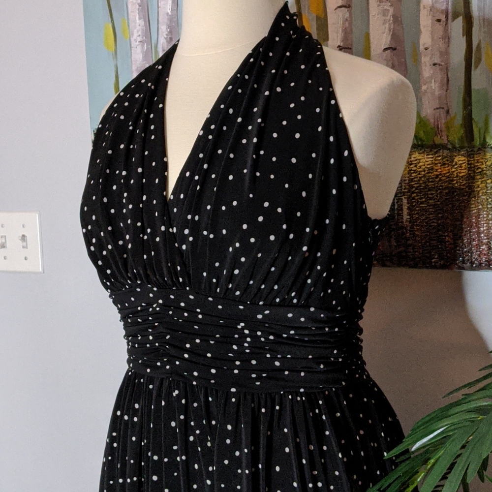 Evan Picone Black and Blue Halter Dress - Picture 2 of 10